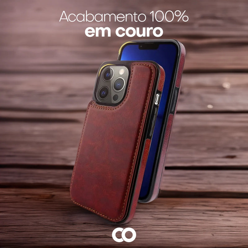 Case Protetora em Couro com Design Rústico e Multiuso - Case Wallet